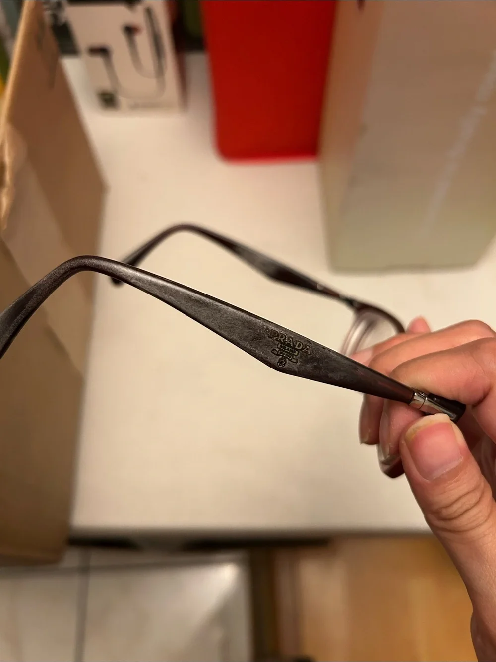 Prada Red Cat-Eye Eyeglasses with Black Case